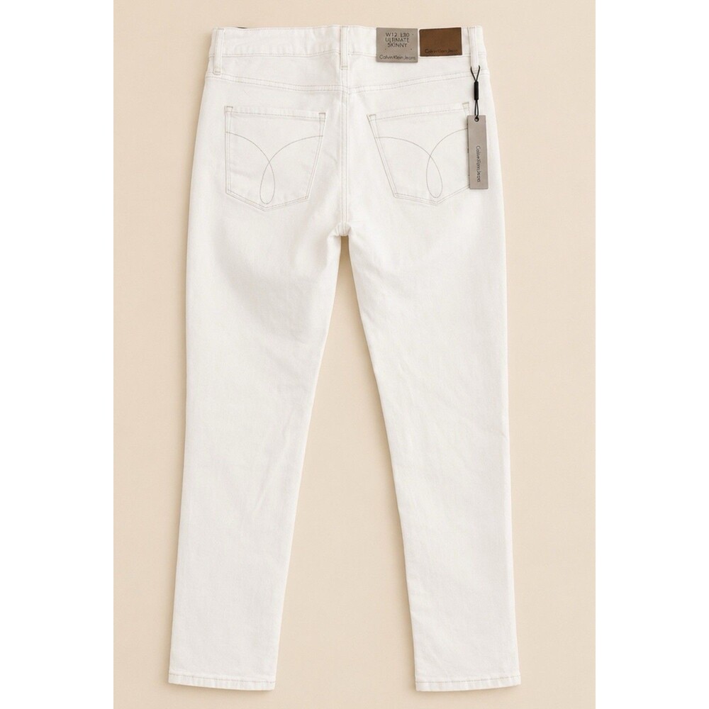 New Calvin Klein White Denim Jeans Women's Sz  12 Straight Leg Slim Quiet Luxury - Picture 2 of 7